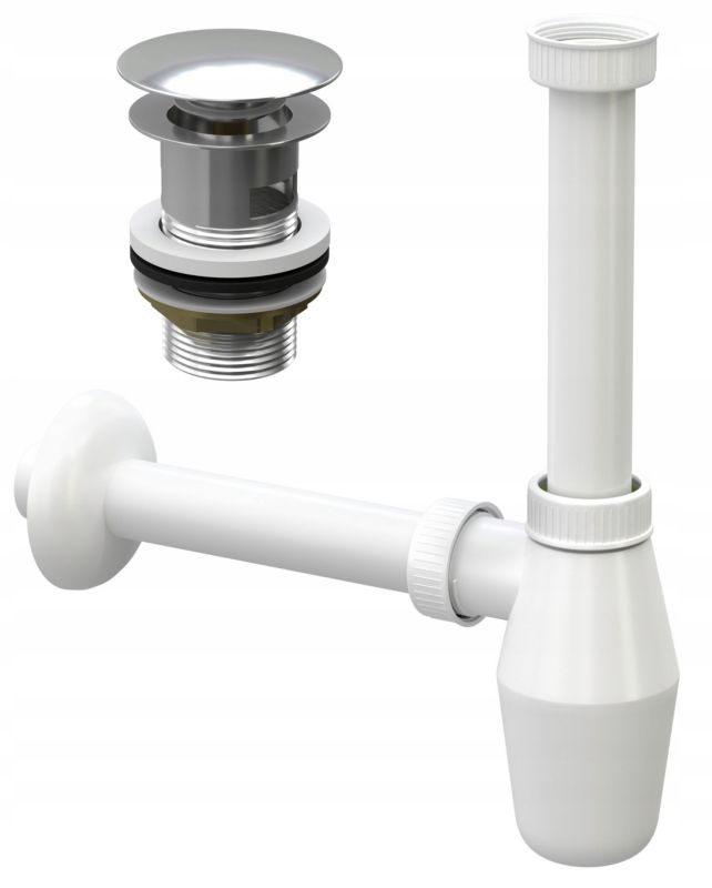 Syfon Do Umywalki Biały Z Przelewem + Korek Do Zlewu Klik Klak Granitan 1 szt.
