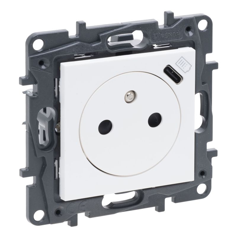 Gniazdo pojedyncze Legrand Niloe USB C z uziemieniem białe