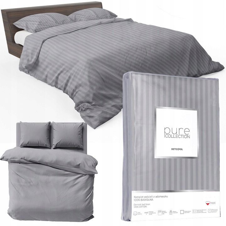 Pościel Detexpol Pure 200x220cm + 2x poszewka 70x80cm bawełna szara 1 kpl.