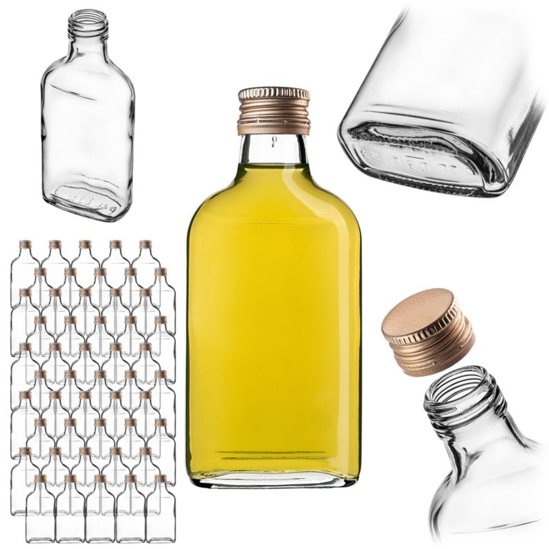 Butelka KADAX Szklana Piersiówka 200 ml Z Złotą Zakrętką 50 szt.