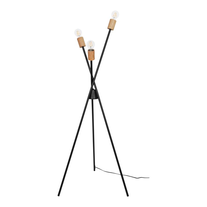 Lampa podłogowa GoodHome Stellata 3 x E27 czarno drewniana