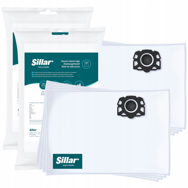 Worki do odkurzacza, Sillar, syntetyczne, z uszczelką, zamienniki, do Karcher WD3 V17 V15 V19 SE4001 WD2 PLUS V12, 8szt
