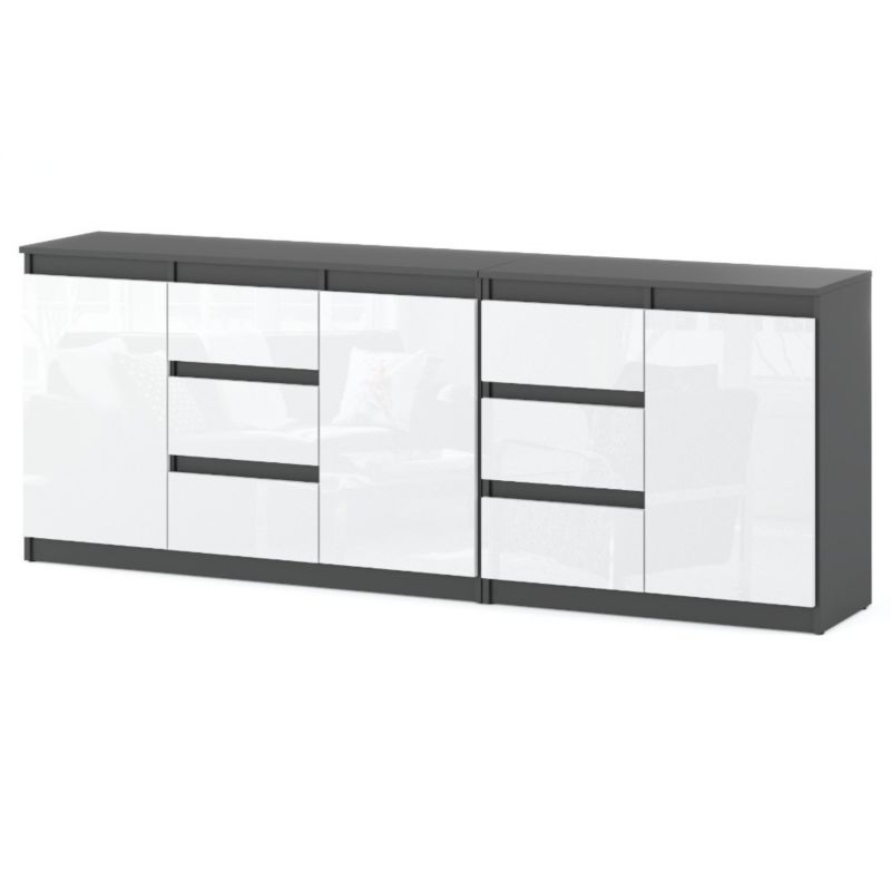 Komoda Hurtownia-Mebli Szuflady 6 Best Agnes 200cm Szary Mat Biały Połysk 200x35x75 cm 1szt.