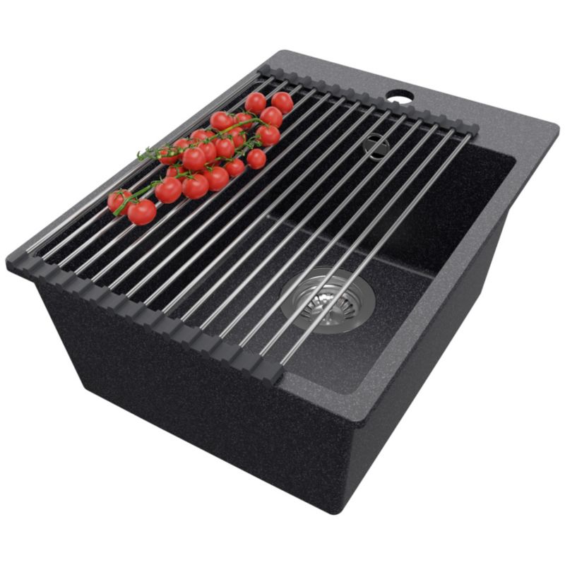 Zlewozmywak Ryga PRIMAGRAN Nablatowy 38x50cm do szafki od 40cm z Syfonem i Dodatkiem Grafitowy 1 szt.