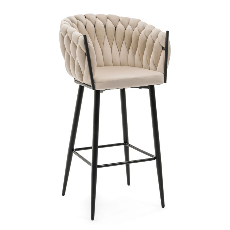 Hoker barowy tapicerowany New Home LATINA beżowy welurowy pleciony z podłokietnikami 1 szt.