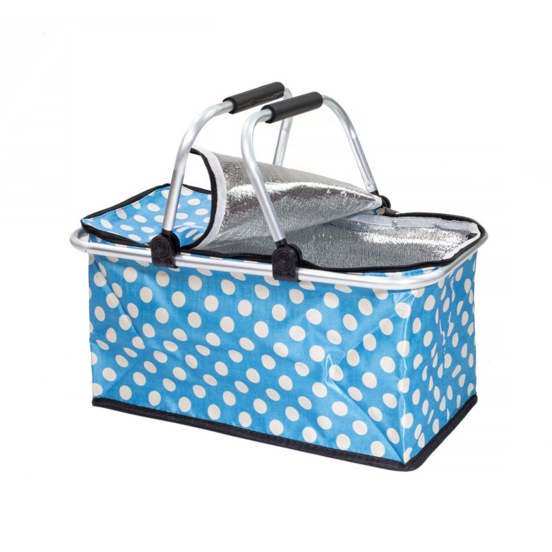 Kosz termiczny Be-active.pl torba na zakupy piknik 30 litrów błękitny w kropki 1szt