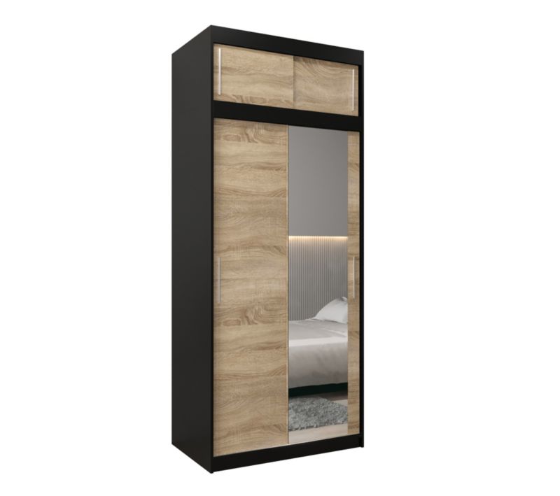 Szafa przesuwna Garderoba Abiks Tokyo 2 100 czarny + sonoma z nadstawką 1 szt.