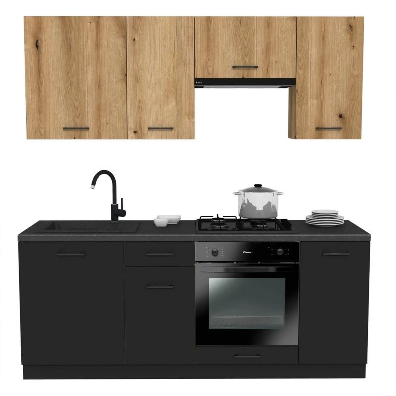 Meble Mebel Elite MODERN Kuchenne Zestaw Mebli Na Wymiar Modułowe Czarny/Dąb Evoke 200 1 szt