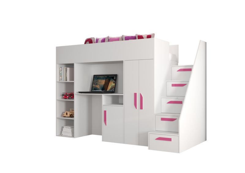 Łóżko piętrowe Antresola Abiks PARTY 14 biały + biały + różowy 1 szt.