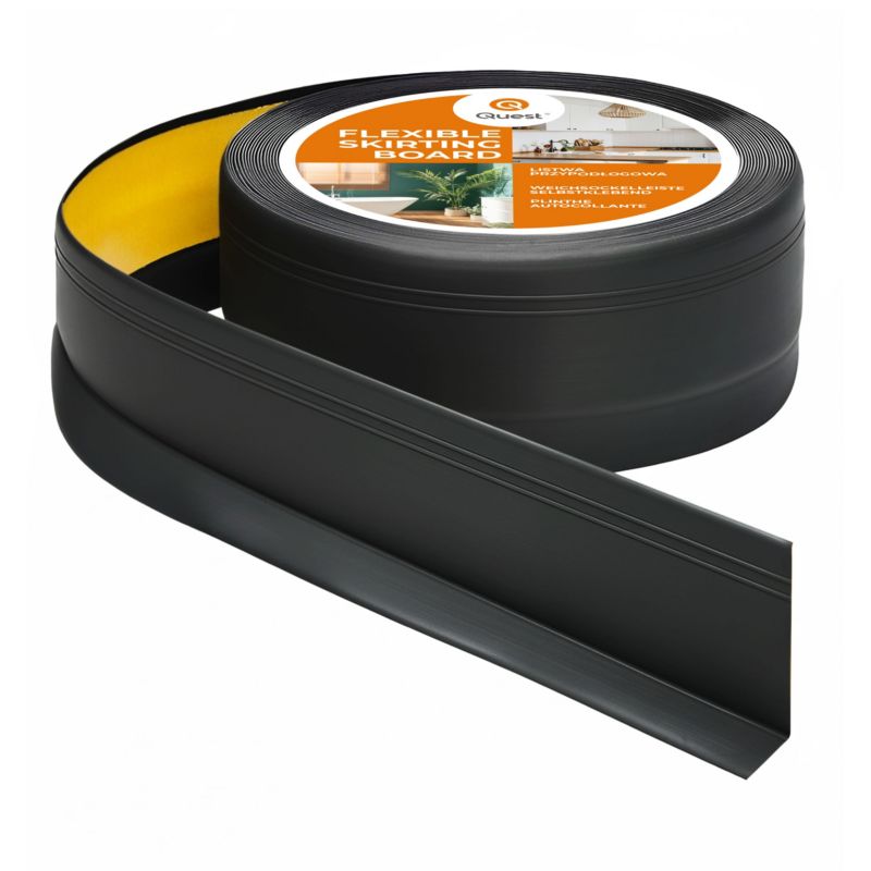 Listwa przypodłogowa samoprzylepna PCV, elastyczna listwa cokołowa DEKOR, 50x20mm, czarny, 50x20 mm, 15 m