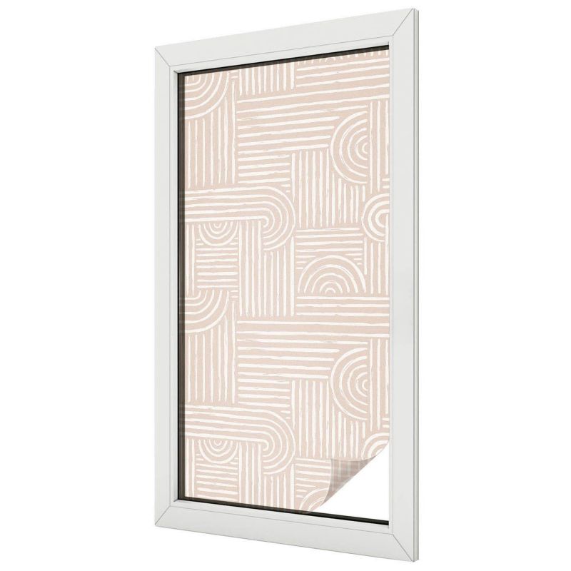 Witraż na Folii Samoprzylepnej Wallfluent 50x100 cm Folia Mrożona Dekoracyjna Nowoczesne beżowe linie i łuki 1 rol.