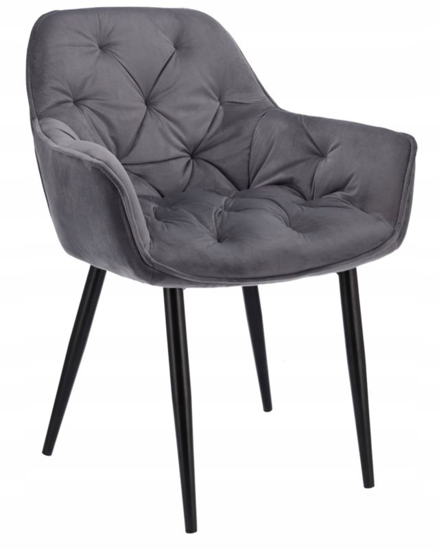 Krzesło welurowe JUMI tapicerowane szare do salonu jadalni wygodne eleganckie 1 szt.