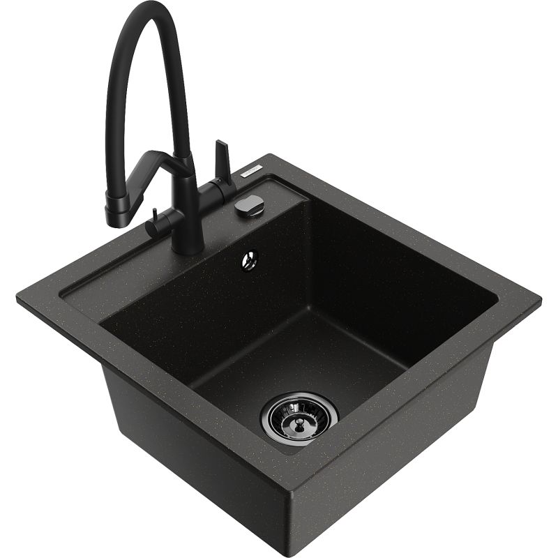 Zlewozmywak granitowy 1-komorowy Mexen Vito z baterią kuchenną Duo szary - 6503-71-671701-70-B 1 szt.