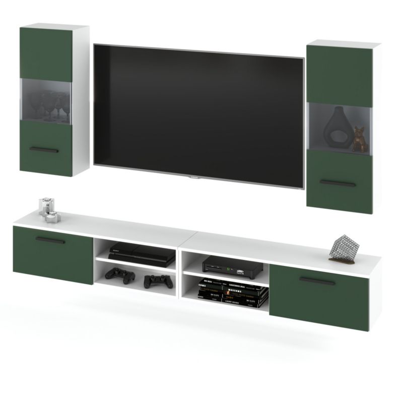 Meblościanka Hurtownia-Mebli 4 Drzwi Bandle 240cm Biały Mat Butelkowa Zieleń 240x40x135 cm 1szt.