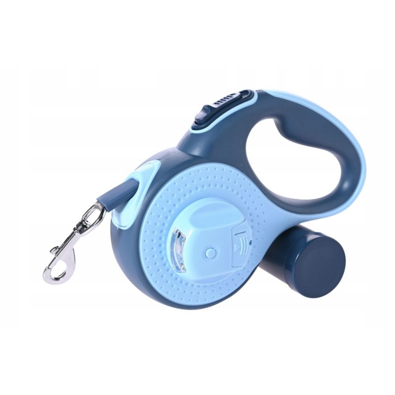 Smycz automatyczna 5m LED z pojemnikiem na worki Extralink niebieska 1szt