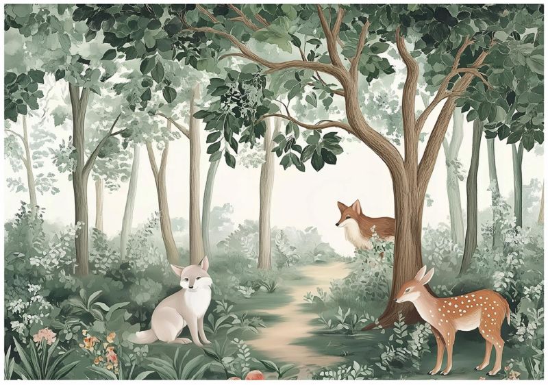 Tapeta Dziecięca WALLARENA 300x210 cm Fototapeta Dla Dzieci Las Zwierzęta Dekoracja Ścienna 1 szt.