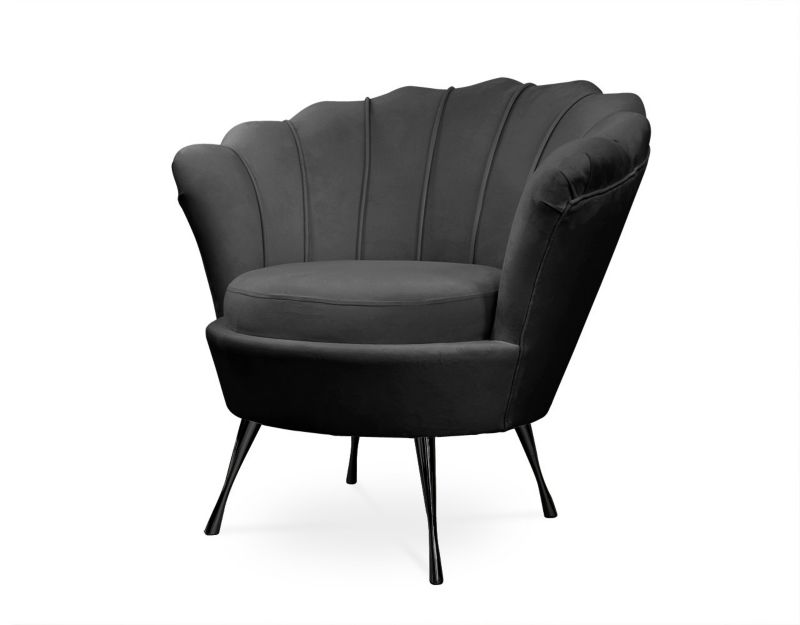 Fotel tapicerowany Bettso Muszelka na czarnej nodze do salonu czarny 1szt.