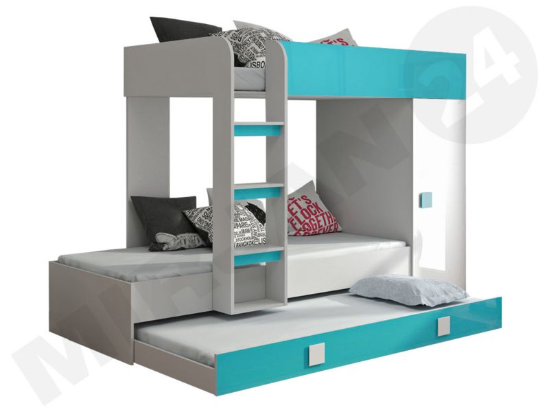 Łóżko piętrowe MIRJAN 24 Toledo 2 biały połysk + turkusowy połysk 1 kpl.