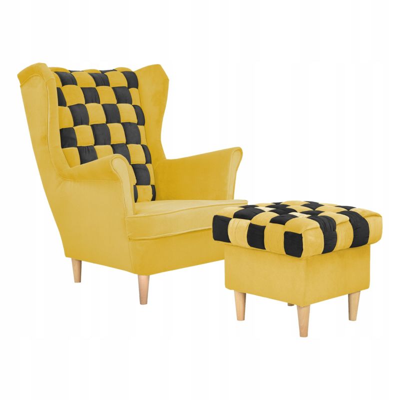 Fotel uszak do salonu Family Meble Carol Duo żółto czarny 1szt