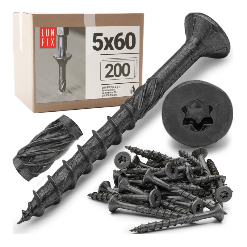 Wkręty ciesielskie Lun Fix czarne stożkowe 5x60mm 200szt.