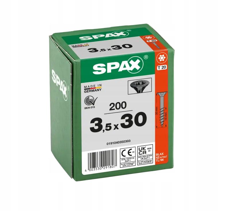 Wkręty Do Drewna Spax3,5X30Mm Torx,Niepełny Gwint,Łeb Stożkowy,Czarne200Szt