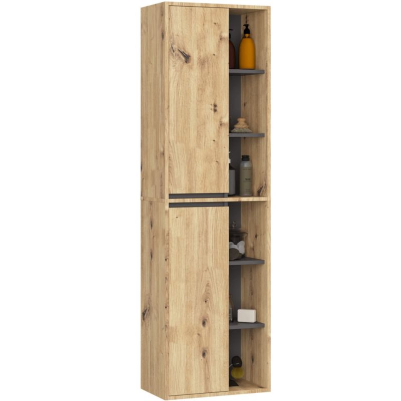 Szafka łazienkowa wisząca AKORD VAMI Dąb Artisan, Grafit Szary 50 cm 2 drzwi 10 półek 50x170x30 cm 1 szt.