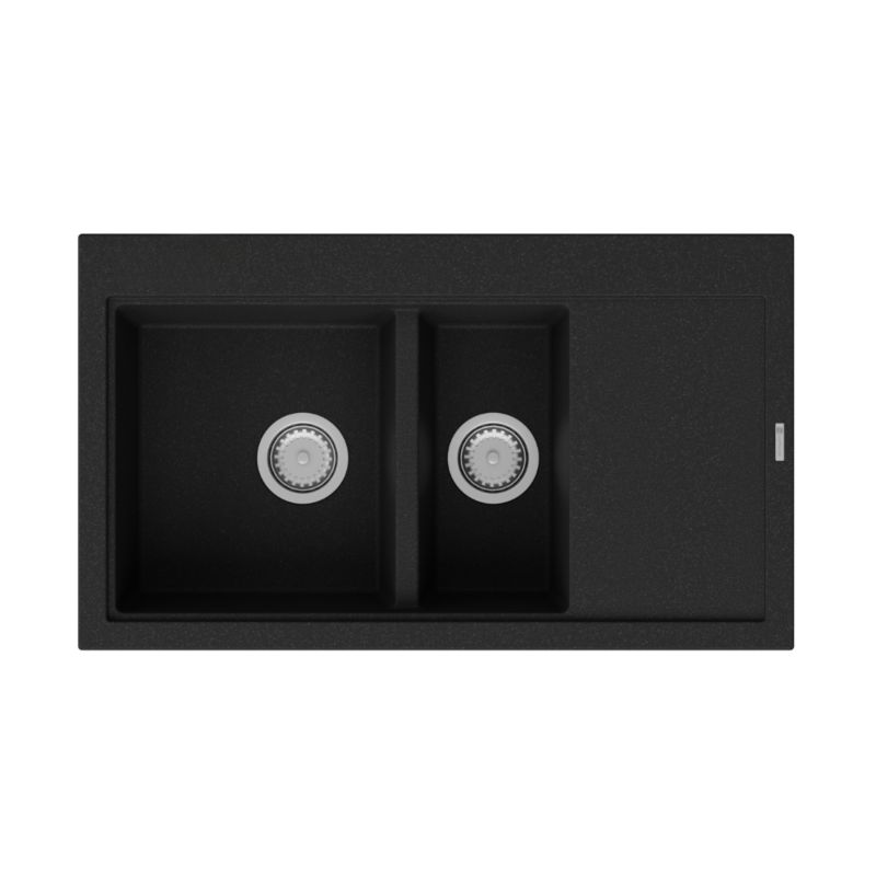 Zlewozmywak granitow GranMaster Lazuli 860x500x192 mm, 1,5 komorowy z ociekaczem oraz syfonem, czarny metalik 1 szt.