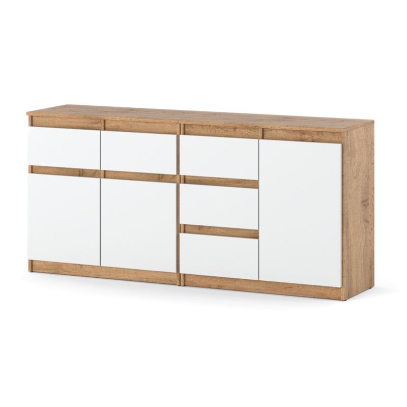 Komoda Hurtownia-Mebli Szuflady 5 Agnolia Mini 160cm Dąb Wotan Biały Mat 160x35x75 cm 1szt.