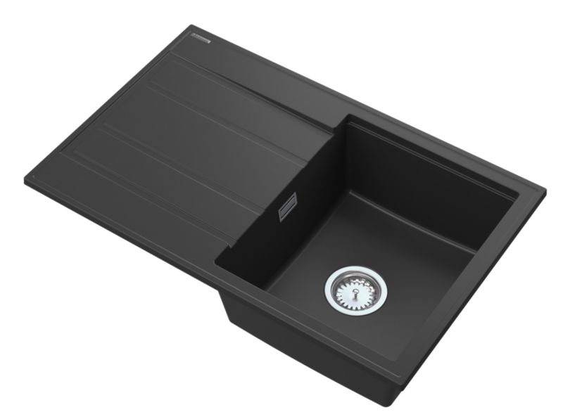 Zlewozmywak Granitowy Czarny Z Ociekaczem Granitan Timor Czarny Zestaw Zlew Syfon Chrom 1 szt.