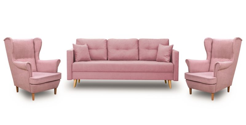 Zestaw skandynawski sofa 2 fotele Bonni Lahti/Denver Różowy 1 szt.
