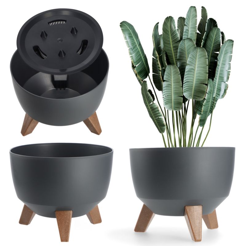 Doniczka KADAX Donica Na Kwiaty 24 cm Osłonka + Wkład Nóżki Kwietnik Antracyt 1 szt.