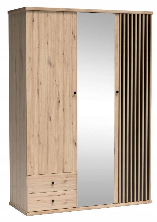 Szafa Furnidea 150 cm z lustrem dąb artisan czarny lamele CALI 1 szt.