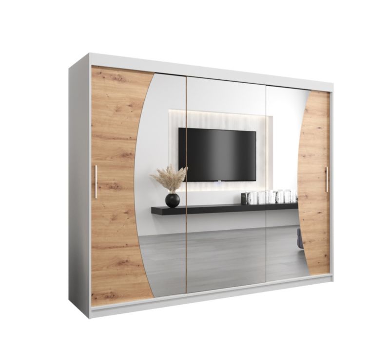 Szafa przesuwna Garderoba Abiks WAVE 250 biały mat + dąb artisan 1 szt.