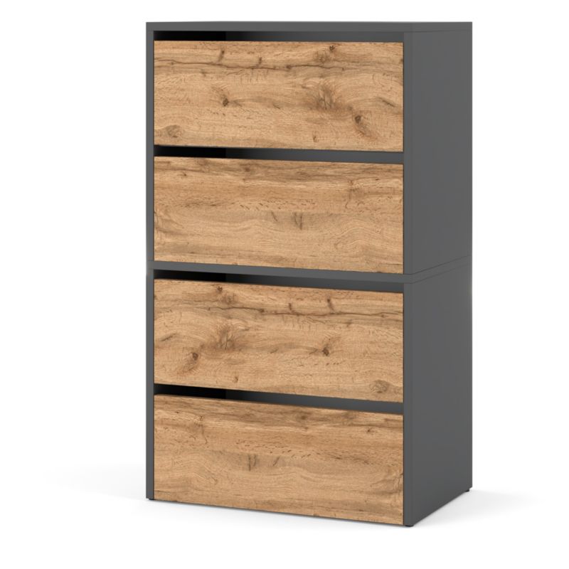 Szafka Na Buty Hurtownia-Mebli 4 Drzwi Zestaw szafki na buty Hugo 2 moduły 60cm Szary Mat Dąb Wotan 60x36x100 cm 1szt.