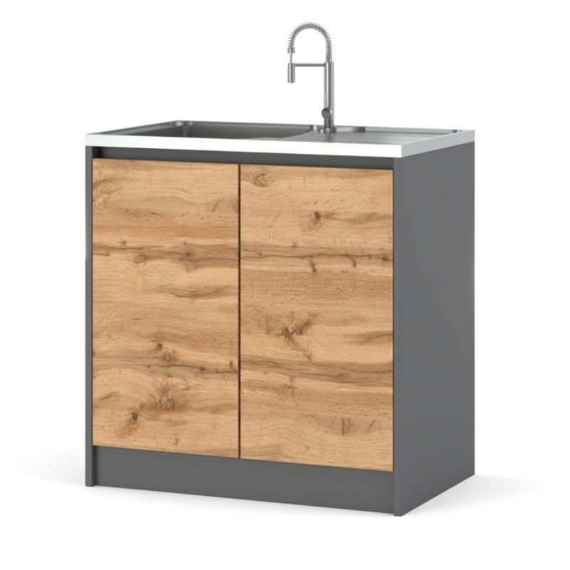 Szafka Kuchenna Hurtownia-Mebli Stojąca Pod zlewozmywak Bella dolna DZ80 80cm Szary Mat Dąb Wotan 80x47x82.2 cm 1szt.