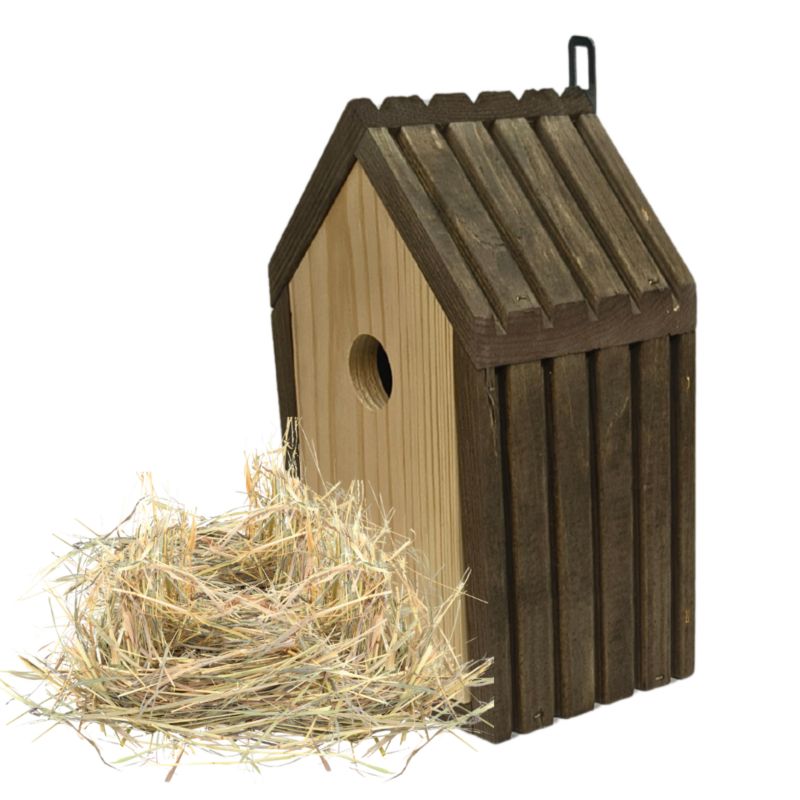 Budka lęgowa dla ptaków MODO24 z siankiem wlot 2,8 cm impregnowana brązowo-naturalne drewno 1 szt.