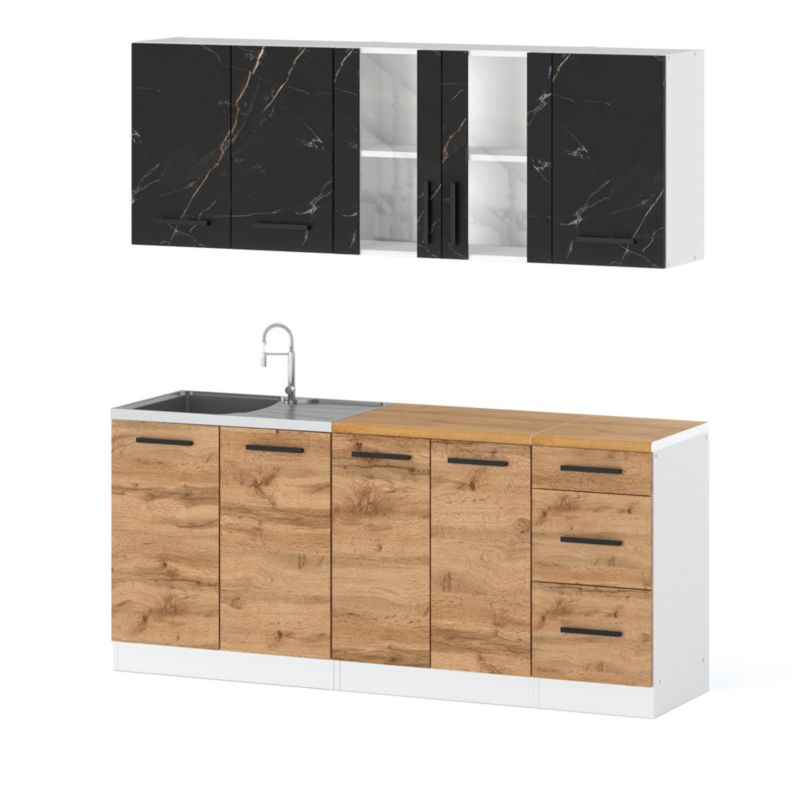 Zestaw Kuchenny Hurtownia-Mebli Z Blatem Kuchnia Rest 200cm Biały Mat San Sebastian/Dąb Wotan 200x47x145 cm 1szt.