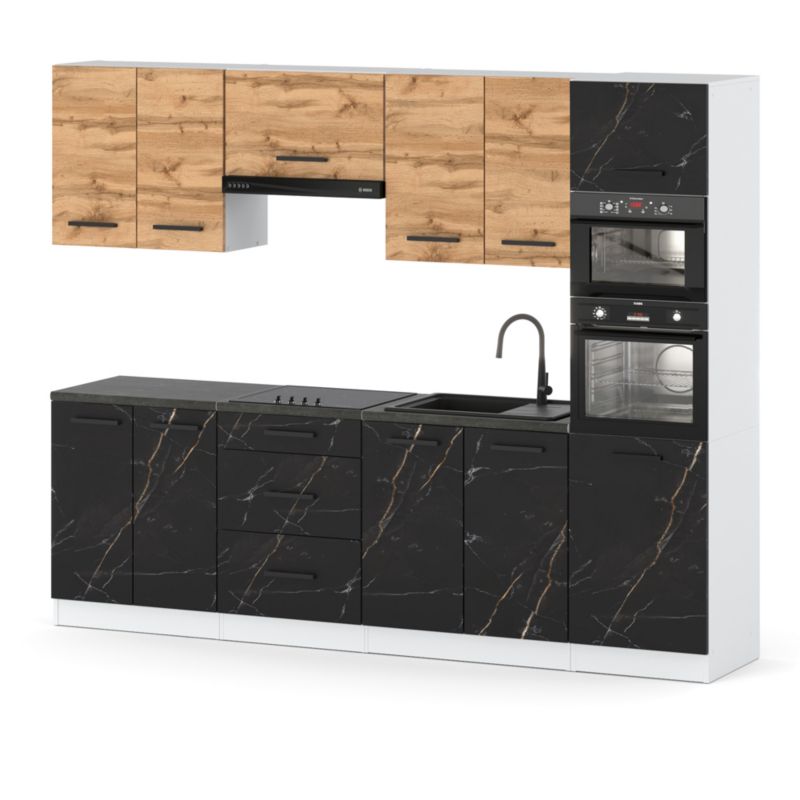 Zestaw Kuchenny Hurtownia-Mebli Z Blatem Kuchnia Marra 260cm Biały Mat Dąb Wotan/San Sebastian 260x47x217 cm 1szt.