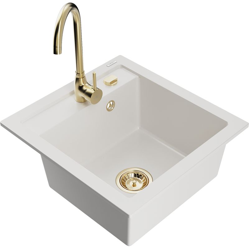 Zlewozmywak granitowy 1-komorowy Mexen Vito z baterią kuchenną Telma czarny - 6503-77-670200-70 1 szt.