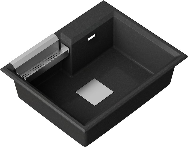 Zlewozmywak granitowy Qube 1-komorowy bez odpływu czarny metalik + uchwyt