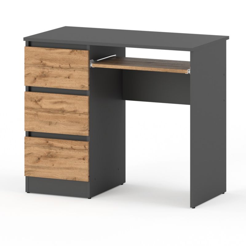 Biurko Hurtownia-Mebli Szuflady 3 Hugo 3SZ 90cm Szary Mat Dąb Wotan 90x50x77 cm 1szt.