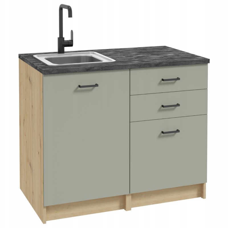 Zestaw Szafek Kuchennych Stamar 100 x 60 cm Dąb Artisan/Zielony +Blat Beton Czarny