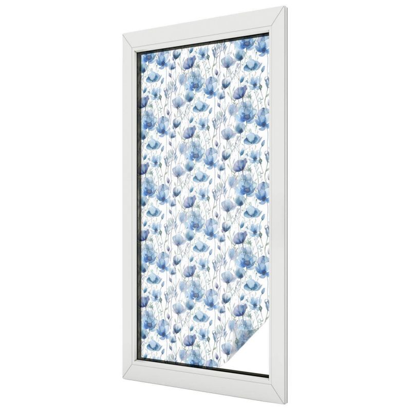 Witraż na Folii Samoprzylepnej Wallfluent 50x116 cm Folia Mrożona Dekoracyjna Niebieski wzór kwiatowy 1 rol.