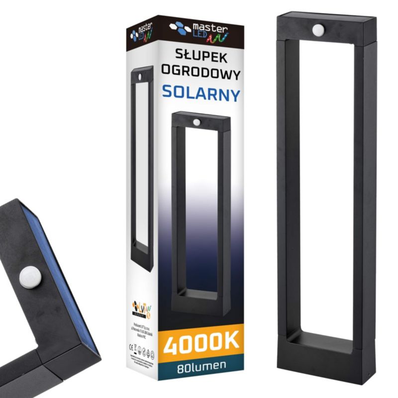 Lampa ogrodowa LED MasterLED Rio 1W solarna 60cm IP54 4000K neutralna biel PIR czarna 1 szt.