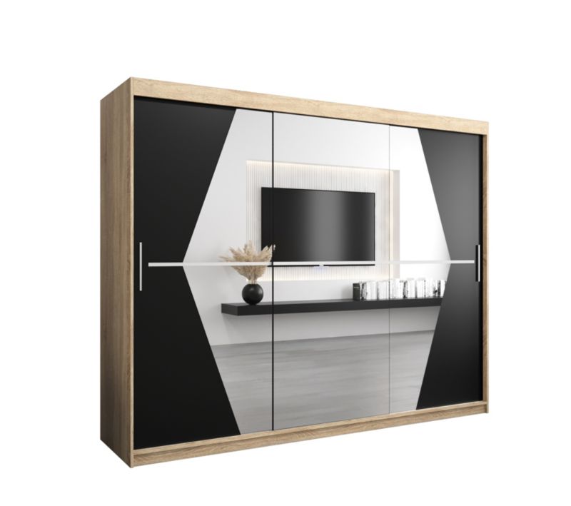 Szafa przesuwna Garderoba Abiks BOLIWIA 250 dąb sonoma + czarny mat 1 szt.