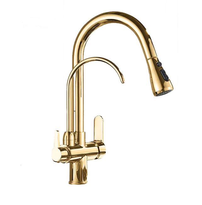 Bateria kuchenna Lauferi MILENE mosiężna z wyciaganą wylewką złota retro 1 szt.