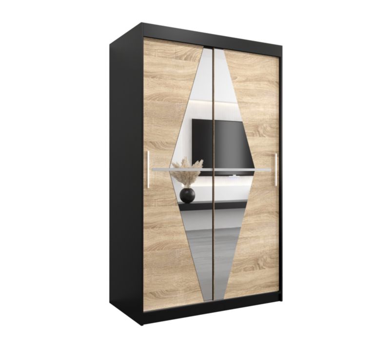 Szafa przesuwna Garderoba Abiks BOLIWIA 120 czarny mat + dąb sonoma 1 szt.