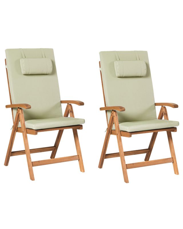 Zestaw 2 krzeseł ogrodowych z poduszkami Java premium Drewno akacjowe Zielony 1 par.