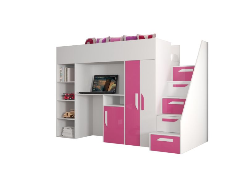 Łóżko piętrowe Antresola Abiks PARTY 14 biały + różowy 1 szt.