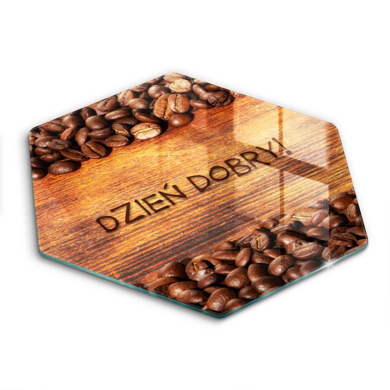 Szklana deska do krojenia Wallfluent h40 cm Ziarna Kawy, Napis: Dzień dobry 1 szt.